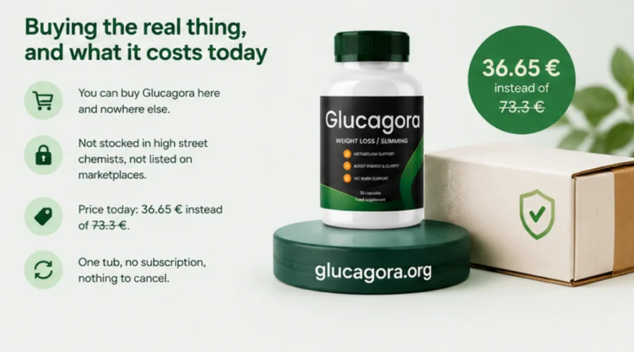 Glucagora — sealed tub with leaflet as delivered to a United Kingdom address